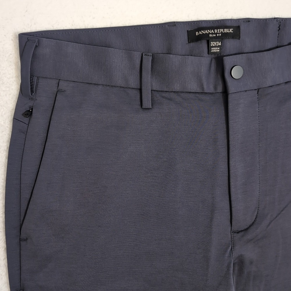 NEW BANANA REPUBLIC Slim Pants Gray WICKING Performance Chino 32x34 Zip Pocket